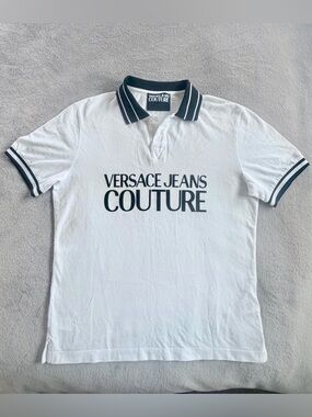Versace Jeans Couture Men's White Black Logo Polo Shirt Size M